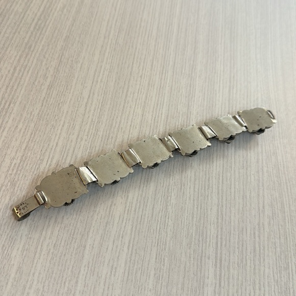 MEXICO 925 Silver  Vintage Face Carved Black Onyx Chain Bracelet - Picture 7 of 9